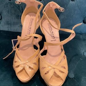 Stiletto heel strappy tan pumps
